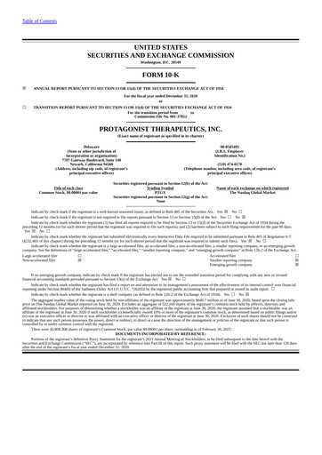Thumbnail Protagonist Therapeutics
 Annual Report 2020