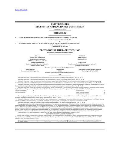 Thumbnail Protagonist Therapeutics
 Annual Report 2021