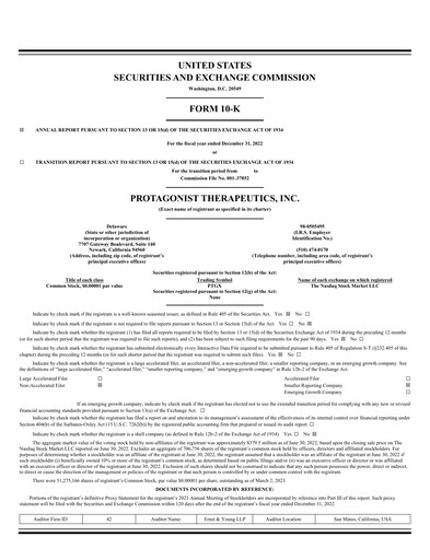 Thumbnail Protagonist Therapeutics
 Annual Report 2022