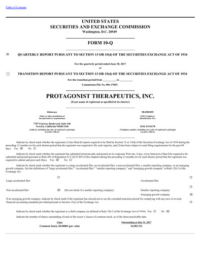Thumbnail Protagonist Therapeutics
 Quarterly Report 2017-q2