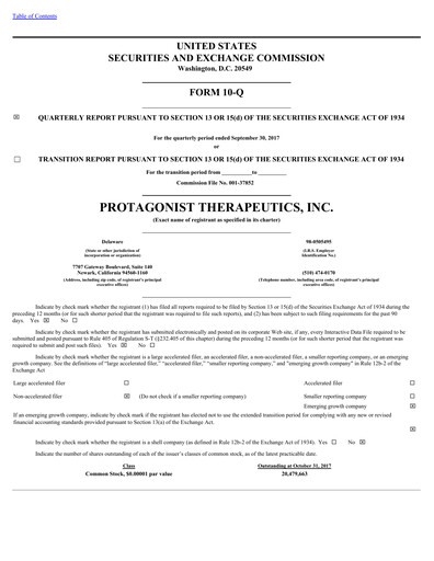 Thumbnail Protagonist Therapeutics
 Quarterly Report 2017-q3