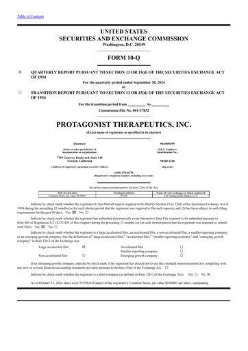 Thumbnail Protagonist Therapeutics
 Quarterly Report 2024-q3