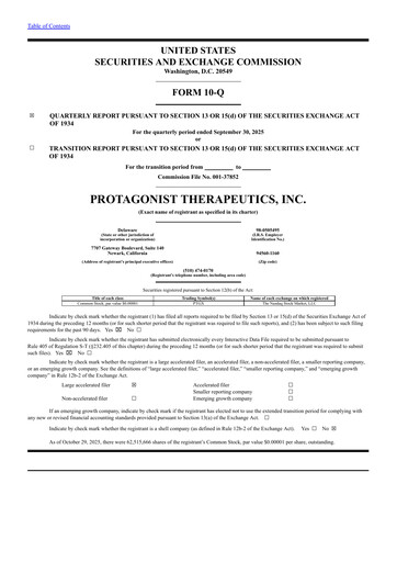 Thumbnail Protagonist Therapeutics
 Quarterly Report 2025-q3