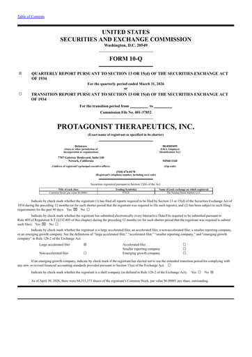 Thumbnail Protagonist Therapeutics
 Quarterly Report 2026-q1
