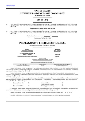 Thumbnail Protagonist Therapeutics
 Quarterly Report 2026-q2