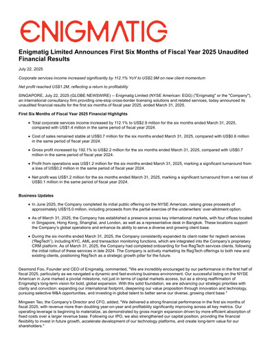 Thumbnail Enigmatig Half-year Report 2025-h1