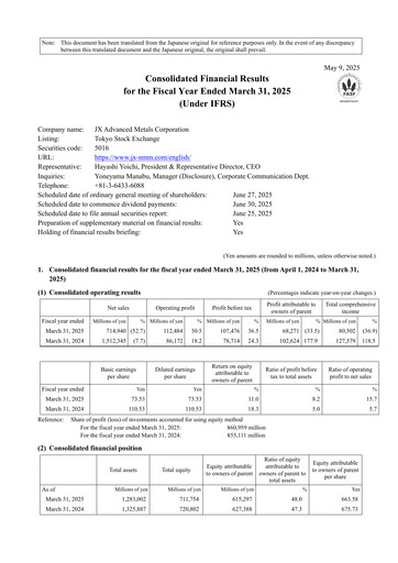 Miniature JX Advanced Metals Bilan financier fy2025