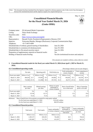 Thumbnail JX Advanced Metals Financial Statement fy2026