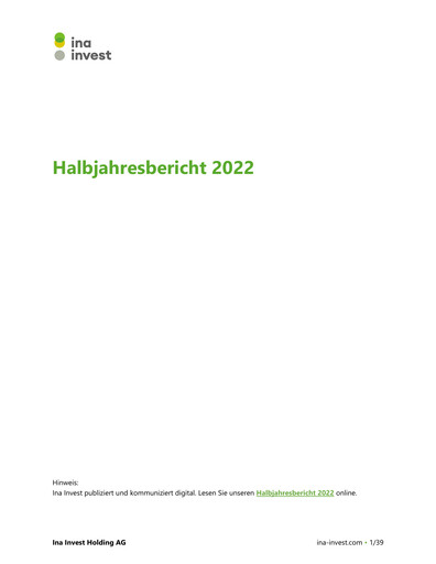 Miniature Cham Swiss Properties AG Rapport semestriel 2022-h1