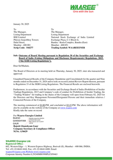 Thumbnail Waaree Energies Limited (WEL) Quarterly Report 2024-q3