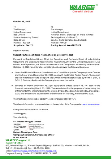 Thumbnail Waaree Energies Limited (WEL) Quarterly Report 2025-q2