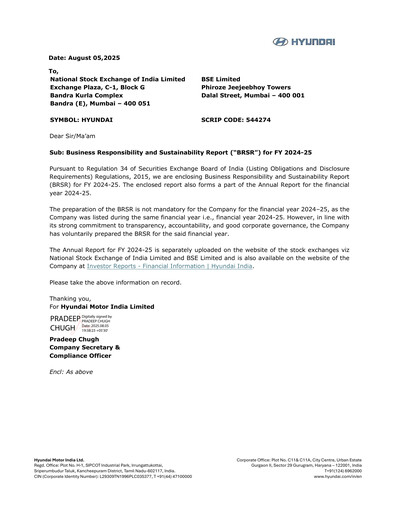 Miniature Hyundai Motor India Rapport ESG 2024-2025