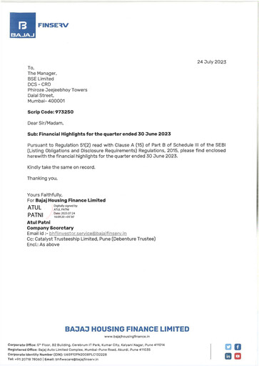 Thumbnail Bajaj Housing Finance Limited (BHFL) Quarterly Report 2023-q1