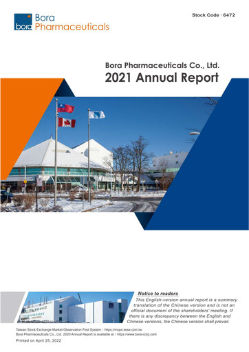 Miniature Bora Pharmaceuticals Rapport annuel 2021