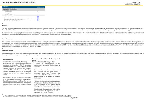 Vorschaubild Al Jazeira Services Co. SAOG Finanzmitteilung 2022