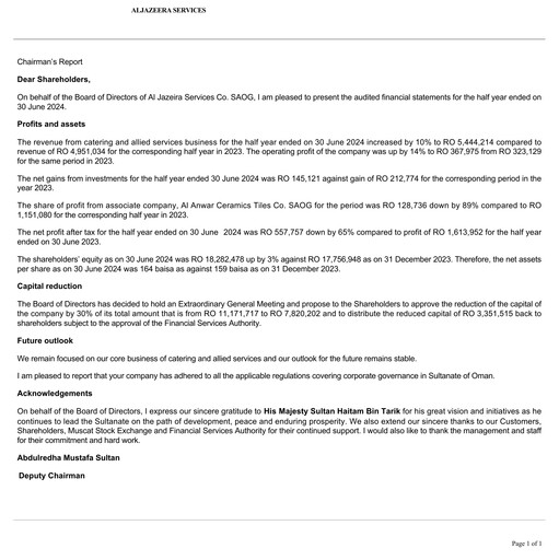 Thumbnail Al Jazeira Services Co. SAOG Half-year Report 2024-h1