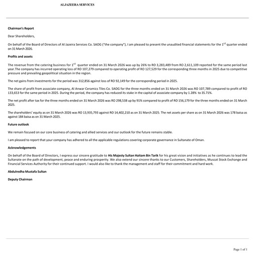 Thumbnail Al Jazeira Services Co. SAOG Quarterly Report 2026-q1