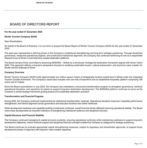 Thumbnail Dhofar Tourism Annual Report 2025
