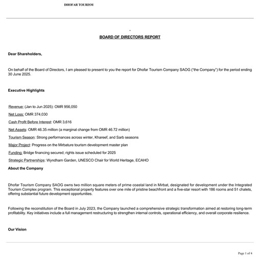 Miniature Dhofar Tourism Rapport semestriel 2025-h1