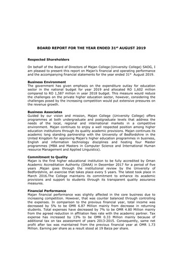 Thumbnail Majan University College Financial Report 2018-2019