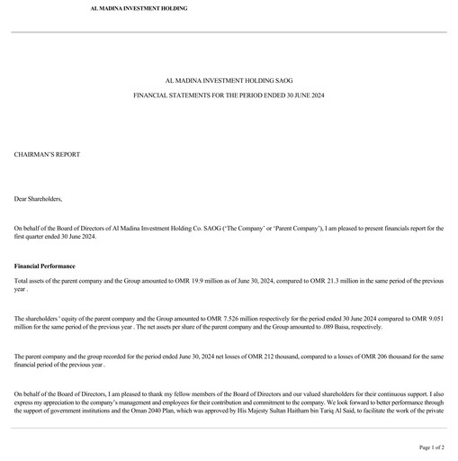Thumbnail Al Madina Investment Holding Co. SAOG Quarterly Report 2024-q1