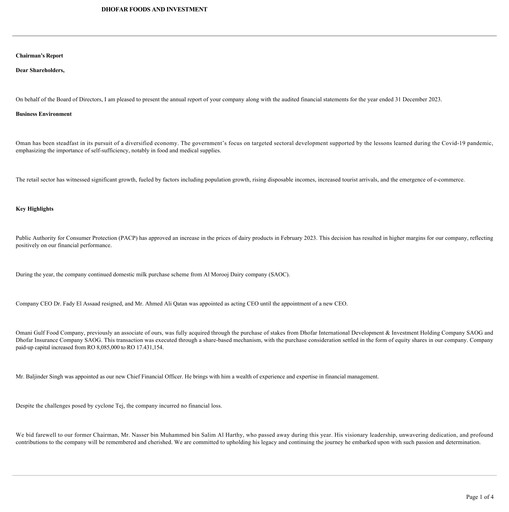 Thumbnail Dhofar Food & Investment SAOG Annual Report 2023