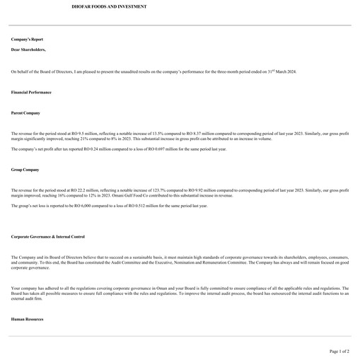 Thumbnail Dhofar Food & Investment SAOG Quarterly Report 2024-q1