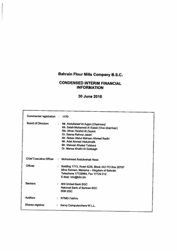 Thumbnail Bahrain Flour Mills Company Financial Statement 2016-h1