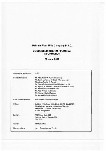Thumbnail Bahrain Flour Mills Company Financial Statement 2017-h1
