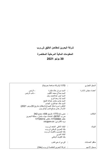 Thumbnail Bahrain Flour Mills Company Financial Statement 2021-h1
