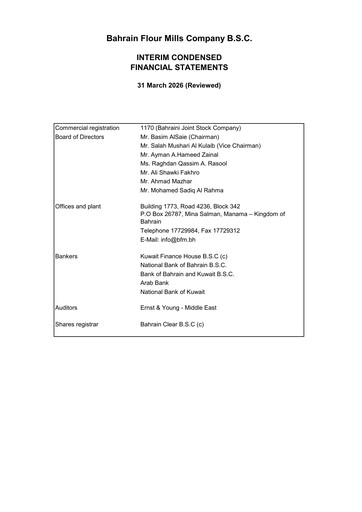 Vorschaubild Bahrain Flour Mills Company Finanzmitteilung 2026-q1