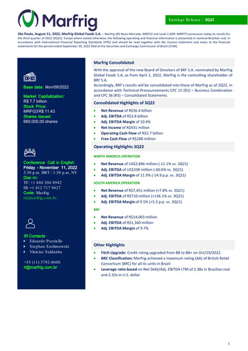 Vorschaubild Marfrig Global Foods Quartalsbericht 2022-q3