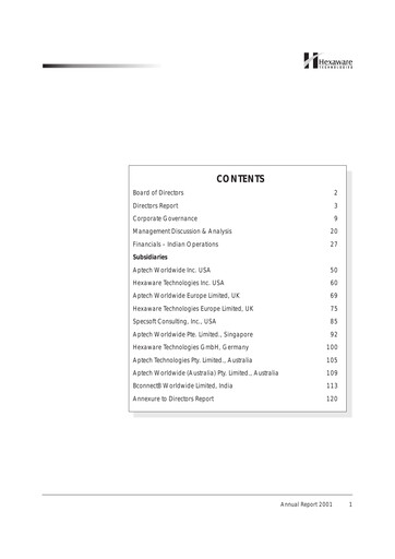 Thumbnail Hexaware Technologies Annual Report 2001