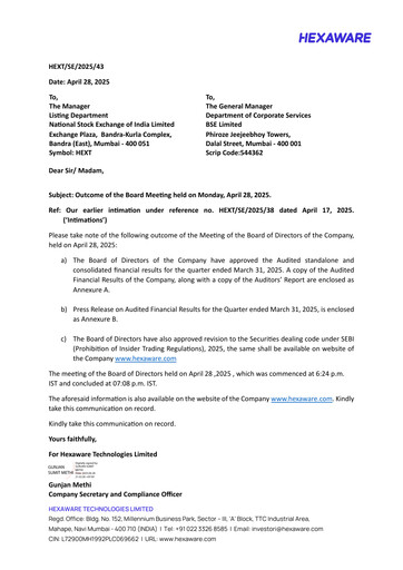 Thumbnail Hexaware Technologies Quarterly Report 2025-q1