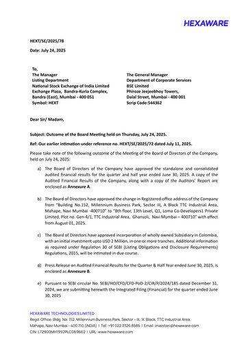 Thumbnail Hexaware Technologies Quarterly Report 2025-q2