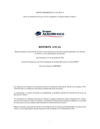 Vorschaubild Grupo Aeromexico Jahresbericht 2021