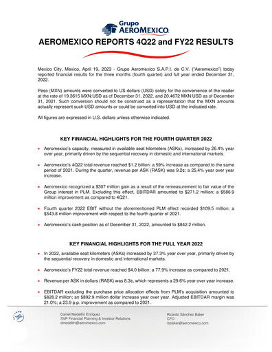Vorschaubild Grupo Aeromexico Quartalsbericht 2022-q4