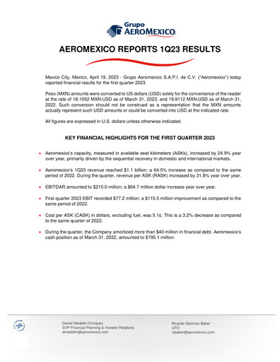 Vorschaubild Grupo Aeromexico Quartalsbericht 2023-q1