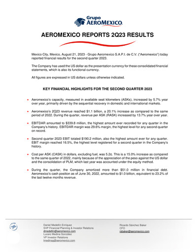 Vorschaubild Grupo Aeromexico Quartalsbericht 2023-q2