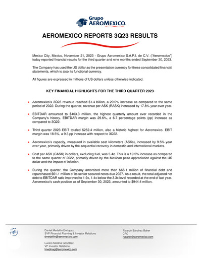 Vorschaubild Grupo Aeromexico Quartalsbericht 2023-q3