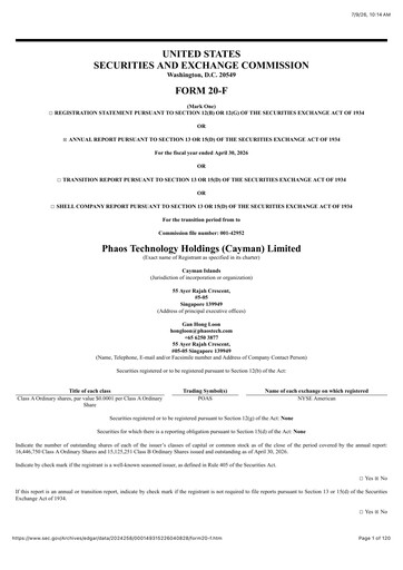 Miniature Phaos Technology Holdings Rapport annuel 2025-2026