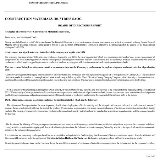 Miniature Construction Materials Industries Rapport annuel 2024