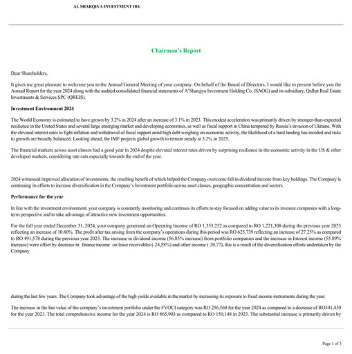 Thumbnail Al Sharqiya Investment Holdings Company Annual Report 2024