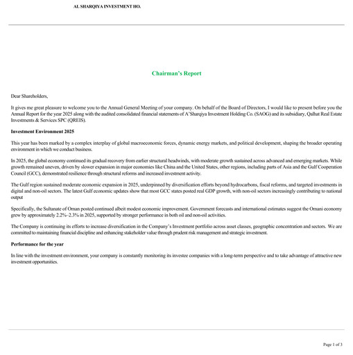 Thumbnail Al Sharqiya Investment Holdings Company Annual Report 2025