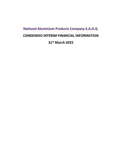 Vorschaubild National Aluminium Products Company SAOG Quartalsbericht 2025-q1
