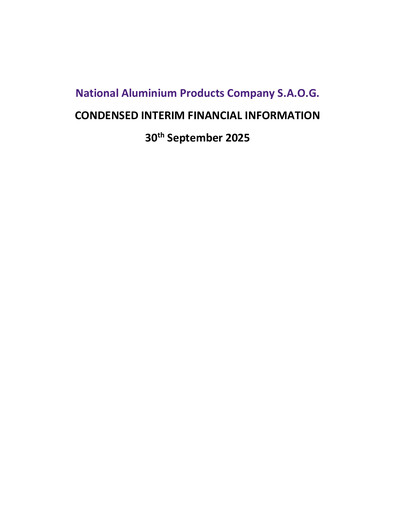 Vorschaubild National Aluminium Products Company SAOG Quartalsbericht 2025-q3