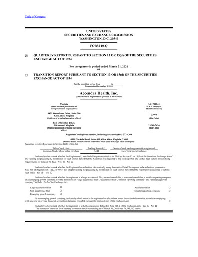 Thumbnail Accendra Health Quarterly Report 2026-q1