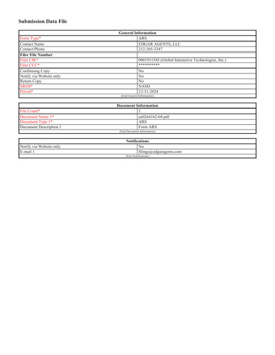 Thumbnail Global Interactive Technologies Annual Report 2024