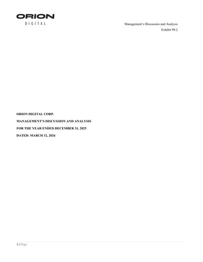 Thumbnail Orion Digital Corp. Annual Report 2025