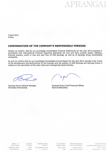 Thumbnail APB Apranga Annual Report 2013